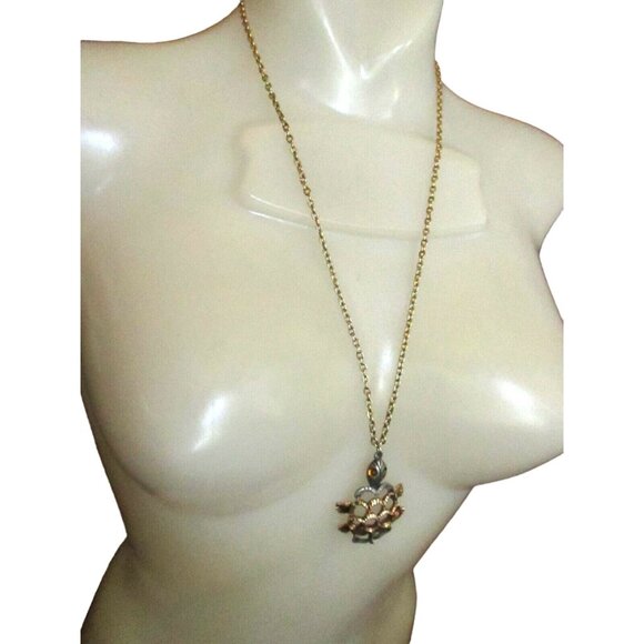 Vintage 1970s Turtle Chain Necklace 24" GROOVY GOLDTONE HIPPY Jointed - Picture 1 of 7